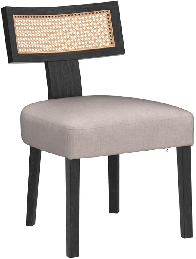 HNY Mid Century Modern Rattan Dining Chairs Set of 6, Farmhouse Linen - Image 5