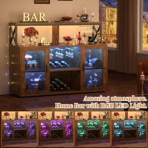 Aheaplus Bar Cabinet with Power Outlets, Liquor Cabinet with Led Lights and - Image 4