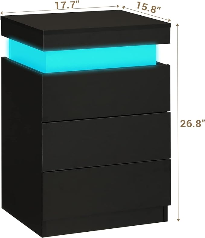 ADORNEVE Nightstand with Charging Station and LED Lights, Night Stand with - Image 2