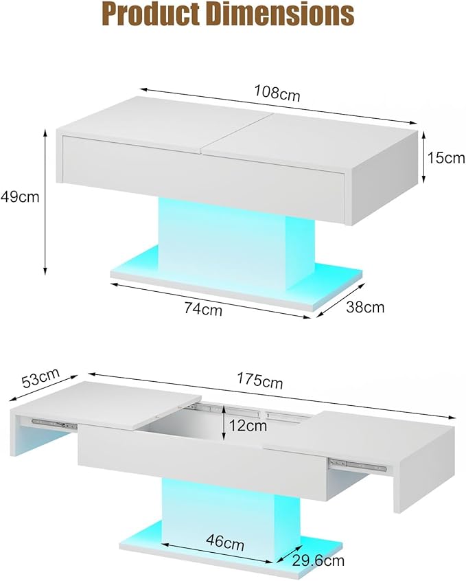 HedoAjim White LED Coffee Table - Image 4