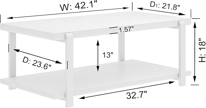 FOLUBAN White Coffee Table, Modern Rustic Wood and Metal Center Table - Image 2