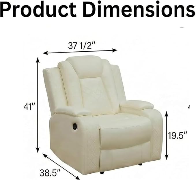 Power Recliner Chair with LED Lights, Leather Manual Recliner 1 Seat, Living - Image 2