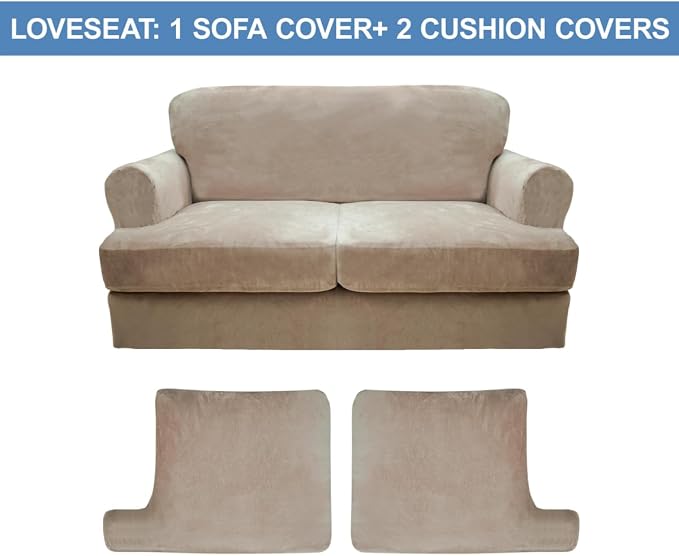 CUCRAF T Cushion Sofa Cover 3 Piece Loveseat Slipcovers, Soft Thick Velvet - Image 5