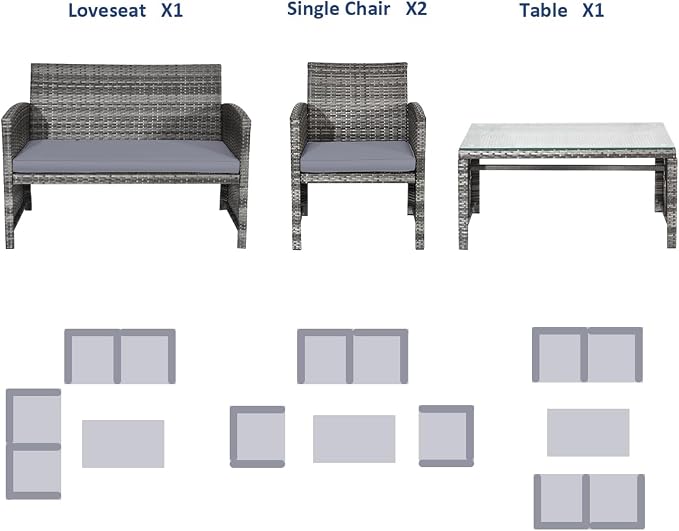 Tangkula 4 Pieces Patio Wicker Conversation Furniture Set, Patiojoy Sofa & - Image 7