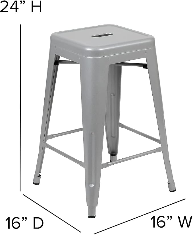 Flash Furniture Lily 24" High Metal Counter-Height, Indoor Bar Stool in Silver - Image 3