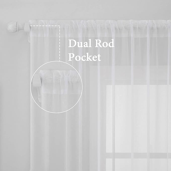MIULEE 2 Panels Solid Color White Sheer Window Curtains Elegant Window Voile - Image 2