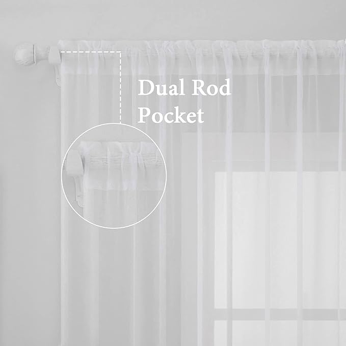 MIULEE 2 Panels Solid Color White Sheer Window Curtains Elegant Window Voile - Image 2