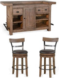 Pemberly Row Set of 3 Natural Brown Wood Bar Unit & 2 Swivel Barstool by PEMBERLYROW