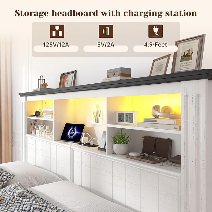 EnHomee Queen Bed Frame with Headboard and Storage, 4 Drawers and LED Built in - Image 4