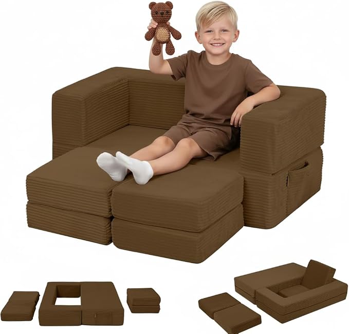 MeMoreCool Modular Kids Couch, Corduroy Play Toddler Couch by MeMoreCool