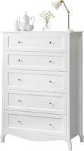 VINGLI White Dresser 5 Drawer Chest of Drawers by VINGLI