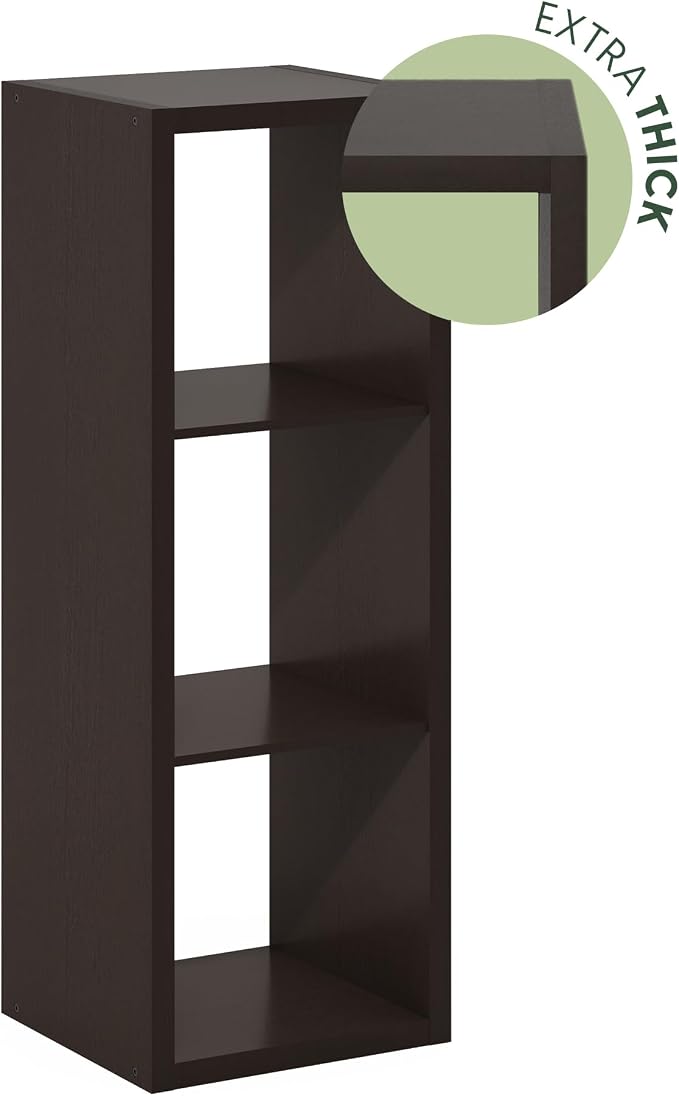 Furinno Cubicle Book Shelf, 3-Cube Bookshelf, Extra Thick Frame Horizontally & - Image 9
