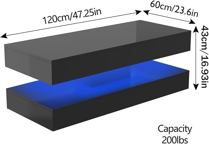 Uspeedy 47.3in Large High Glossy LED Coffee Table - Image 2