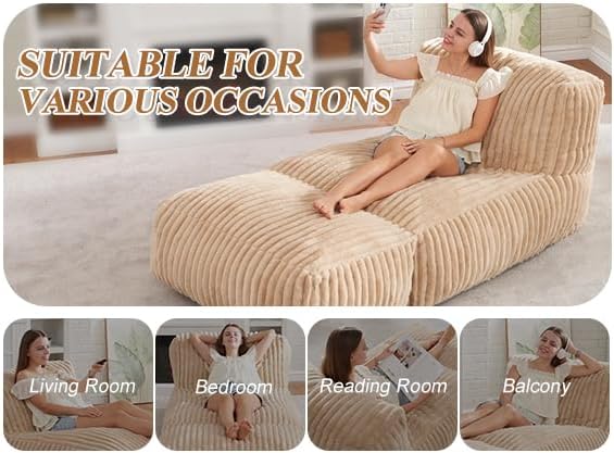 Hobestluk Big Bean Bag Lounger Chairs Large Beanbag Chair - Image 5