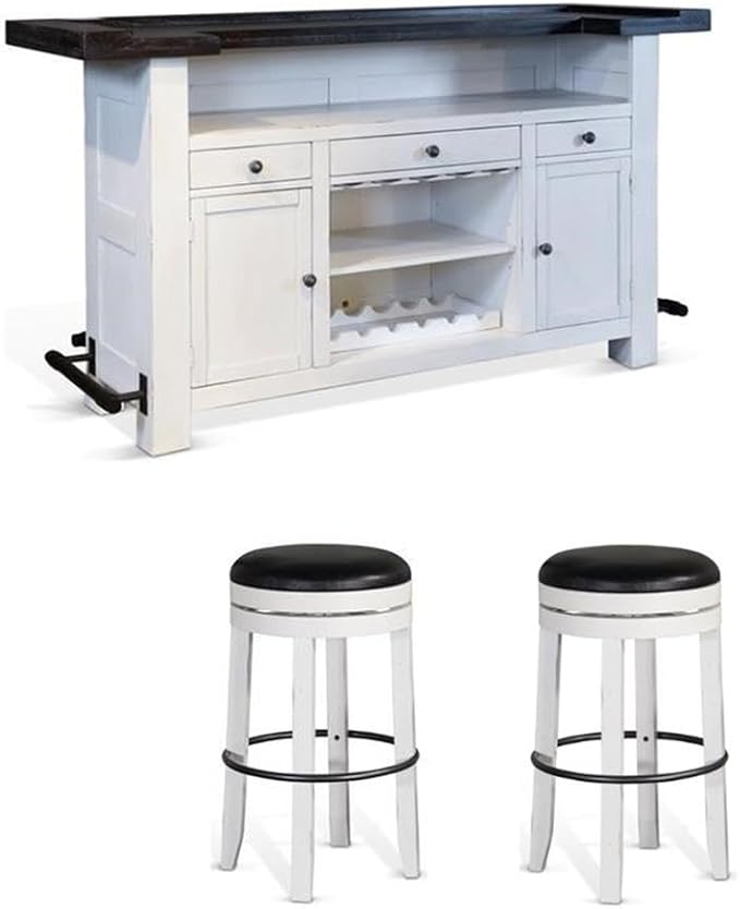Pemberly Row Set of 3 Wood Bar Unit and 2 Backless Swivel Barstool by PEMBERLYROW