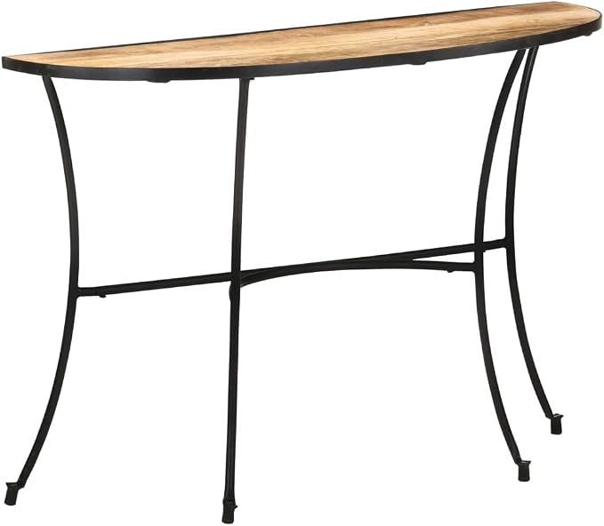 Industrial Style Side Table, Natural Solid Mango Wood, Lacquered Finish by Unknown