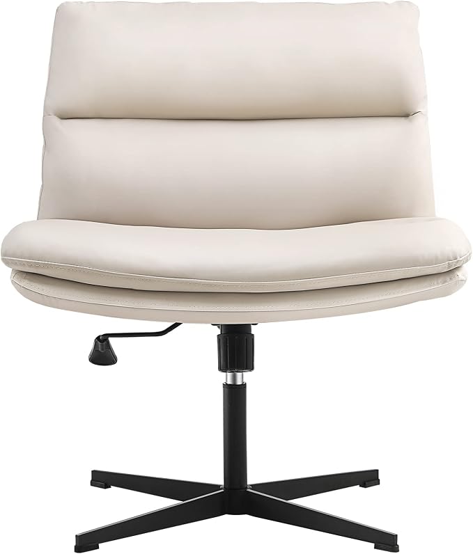 EMIAH Armless Office Desk Chair No Wheels PU-Padded Vanity Mid-Back Ergonomic by EMIAH