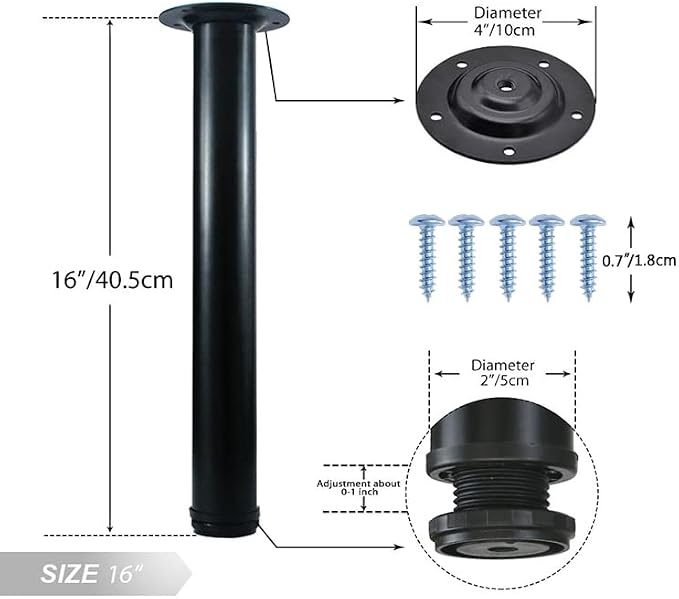 QLLY 16 Inch Adjustable Metal Coffee Table Legs, Heavy Duty Round Furniture Legs - Image 2