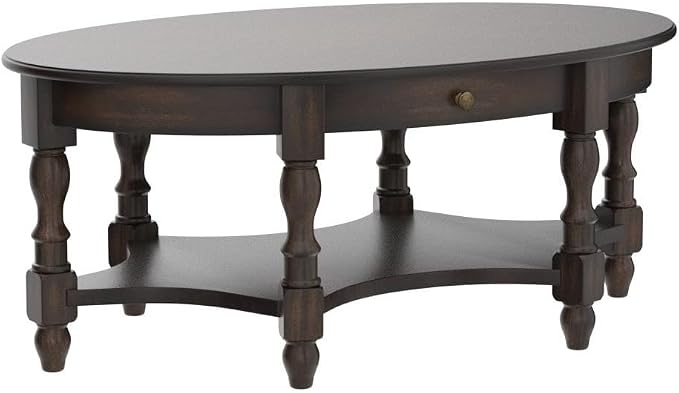 LEEMTORIG Oval Coffee Table for Living Room, 2-Tier Solid Wood Table - Image 5
