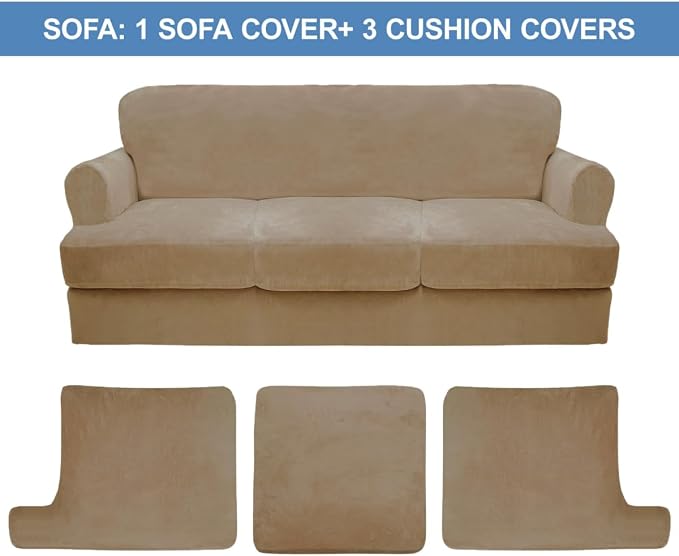 CUCRAF T Cushion Sofa Cover 4 Piece Slipcovers, Soft Thick Velvet Couch Cover - Image 5