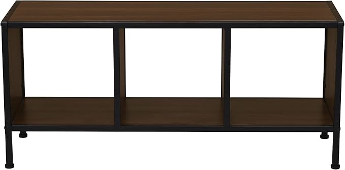 Household Essentials Jamestown Square Cubby TV Stand in Walnut Wood Grain - Image 4