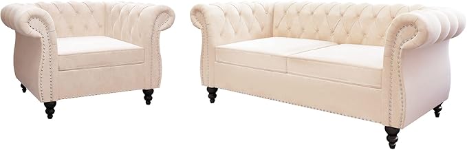 QHITTY 2 Piece Living Room Set, Sectional Chesterfield Sofa Chair Contemporary by QHITTYFurnitureLife