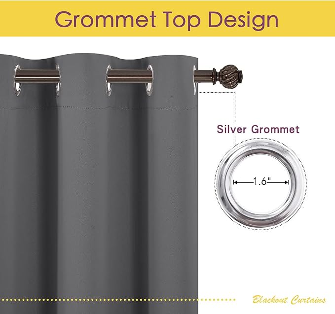 NICETOWN Grey Blackout Curtain Panels - Image 3