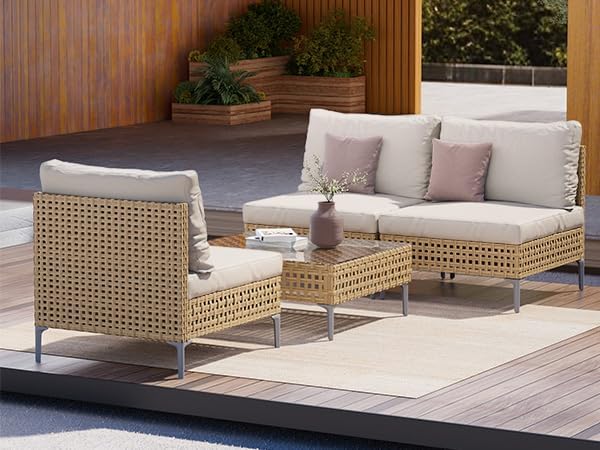 Grand patio 4-Piece Wicker Patio Furniture Set, Boho Outdoor Conversation Set - Image 2