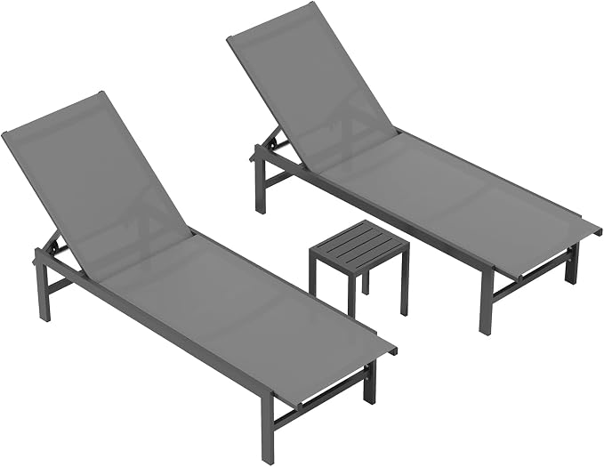 Vexwalx Outdoor Lounge Chairs Set of 3, Aluminum Chaise Lounge Chairs by Vexwalx