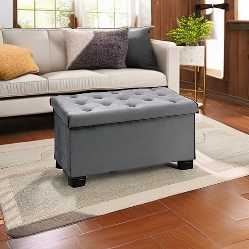 B FSOBEIIALEO Folding Storage Ottoman, Long Ottomans Shoes Bench, Velvet - Image 6
