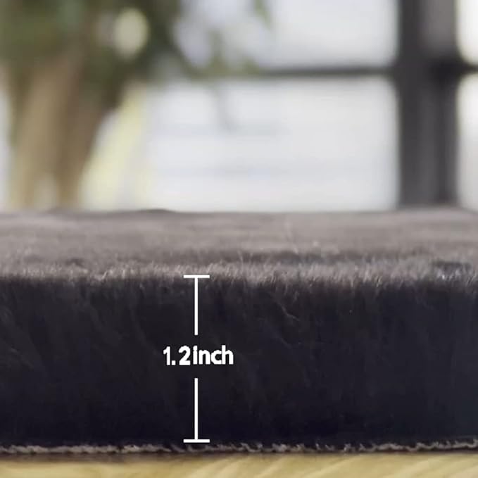 ORINOVA Black Round Rugs 8ft Machine Washable Rabbit Fur Area Rug Large Circle - Image 2