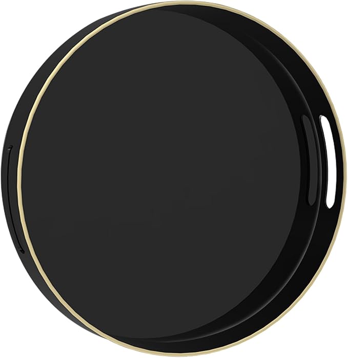 MAONAME Black Decorative Tray for Coffee Table, Modern Round Serving Tray by MAONAME