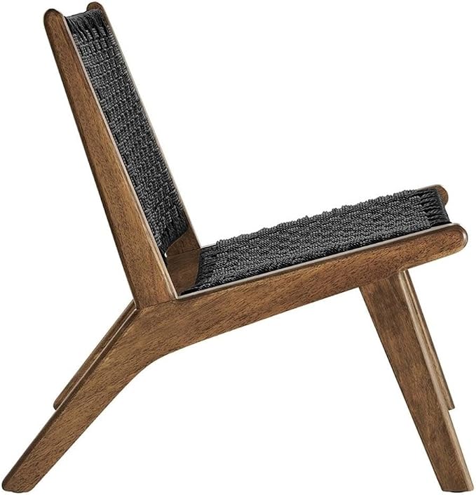 Modway Saoirse Woven Rope Wood Accent Lounge Chair in Walnut Black - Image 5
