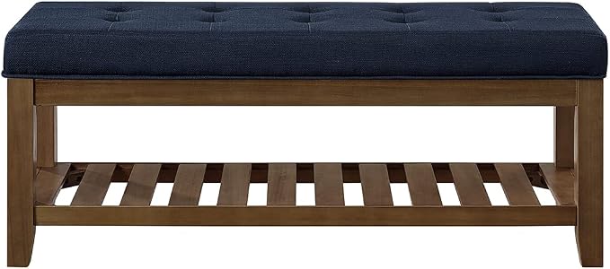 24KF Large Rectangular Upholstered Tufted Linen Fabric Ottoman Bench, Padded - Image 4