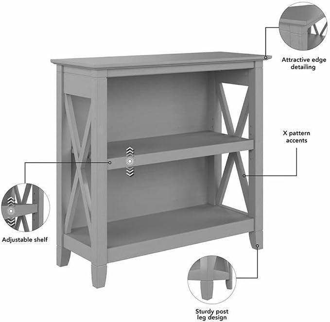 Bush Home Key West Small 2 Shelf Bookcase in Cape Cod Gray, Compact Home - Image 9