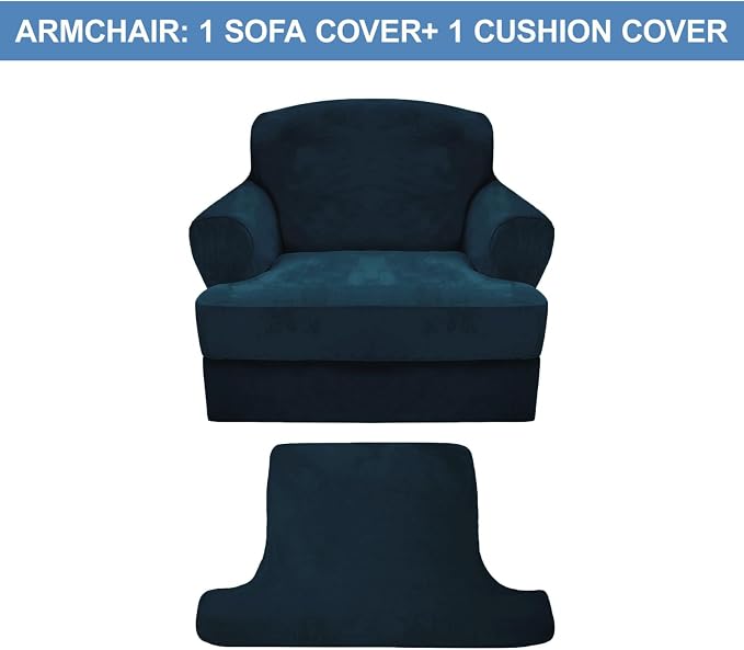 CUCRAF T Cushion Sofa Cover 2 Piece Armchair Slipcovers, Soft Thick Velvet - Image 5