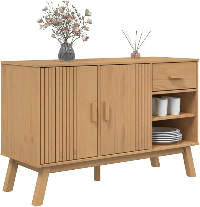 Scandinavian Solid Pine Sideboard, Mid-Century Modern Buffet Cabinet - Image 5