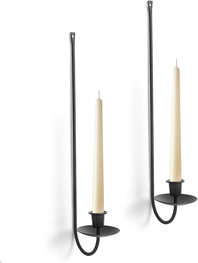 Wall Candle Holder Set of 2, Stylish Black Metal Wall Mount Candle Sconces by Batoslee