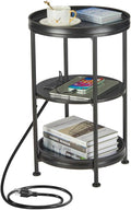 Dulcii Round Side Table with Charging Station, Bedroom Nightstand with Steel by Zexvida