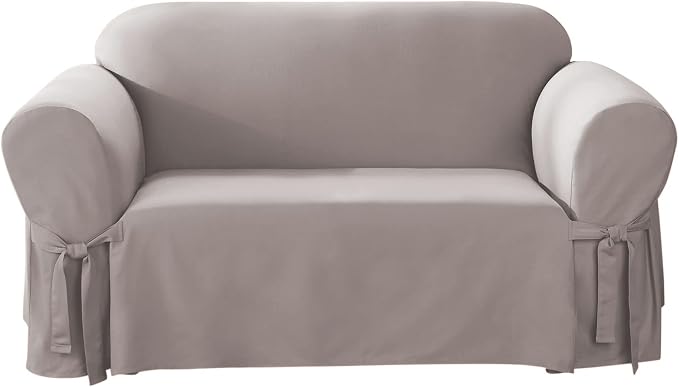 SureFit Cotton Duck Loveseat Box Cushion One Piece Slipcover, Furniture Cover by SureFitInc