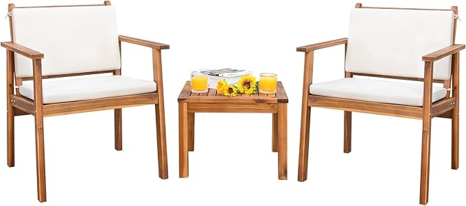 Devoko Patio Set 3 Piece Acacia Wood Outdoor Furniture Conversation Seat by DEVOKO