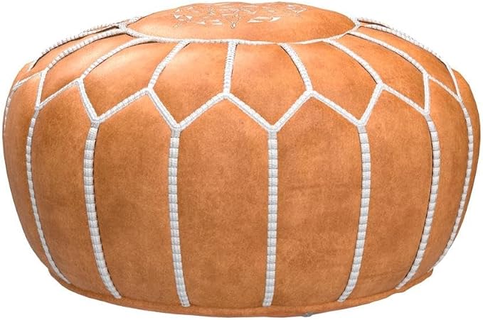 Marrakesh Gallery Genuine Leather Round Pouf Unstuffed - Image 5