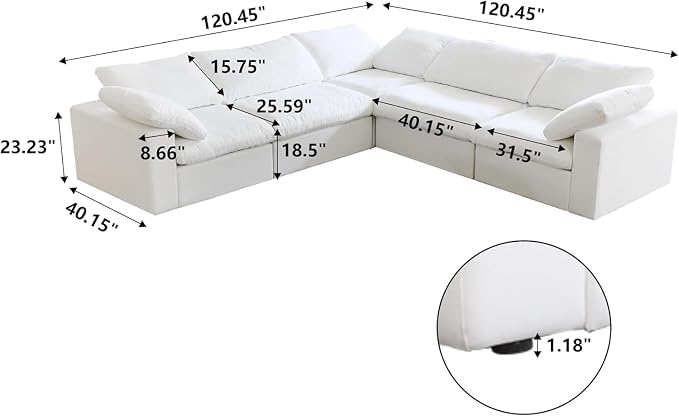 JACH V-Shaped Couch Sectional for Living Room, 5-Seats Modular Convertible - Image 2