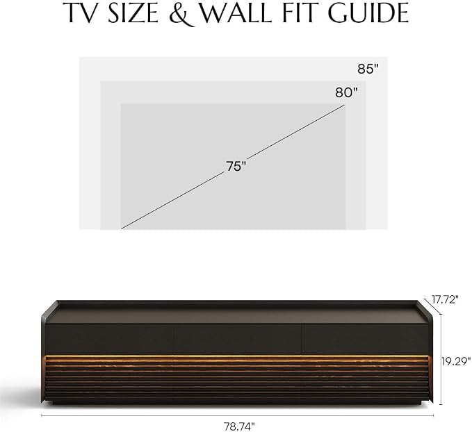 POVISON Fully-Assembled Mid Century Modern TV Stand, 78.74" Wood Media Console - Image 3
