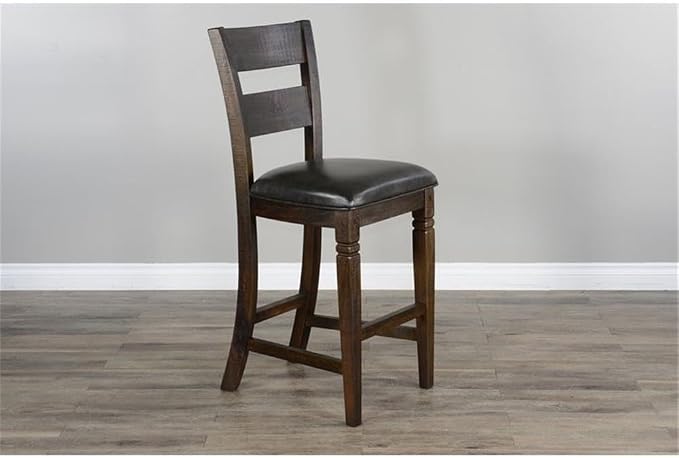 Pemberly Row Set of 3 Wood Bar Unit and 2 Ladderback Barstool in Dark Brown - Image 7