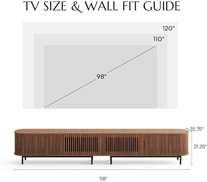 POVISON Fully-Assembled Sliding Tambour Door TV Stand, Mid Century Modern TV - Image 7