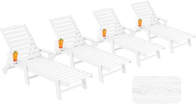 Patio Chaise Lounge Chair Set of 4, Oversize Lounge Chairs by Serique
