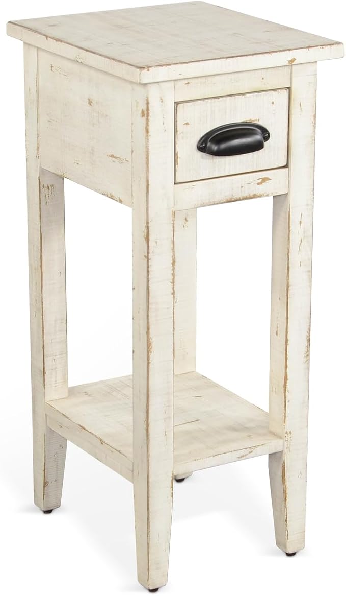 Sunny Designs Marina Farmhouse Mahogany Wood Chair Side Table in White Sand by Sunny+Designs