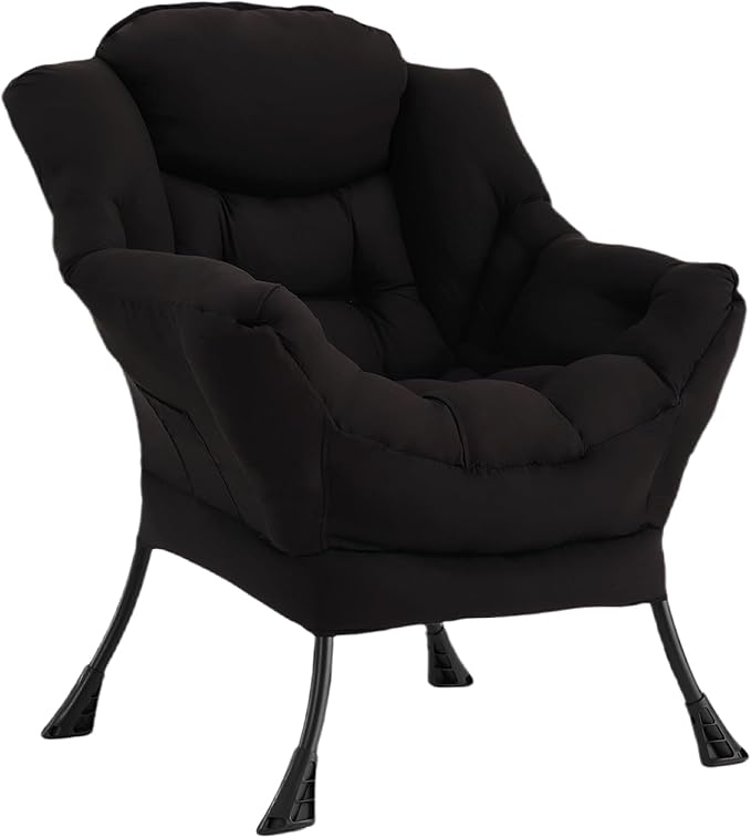 Welnow Black Single Lazy Chair for Living Room, Modern Reading Accent Chair by LifeGetsBetterWithWelnow