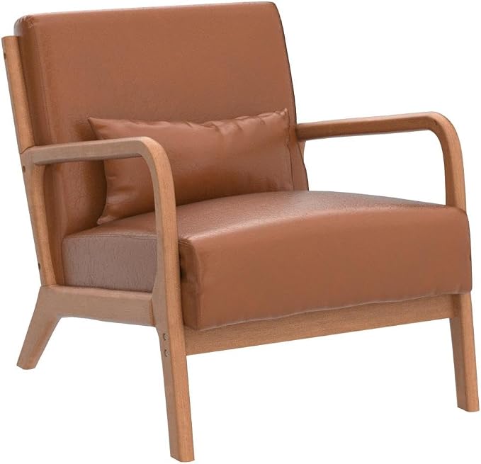 INZOY Mid-Century Modern Accent Chair Set of 2, PU Leather Reading Armchair - Image 4